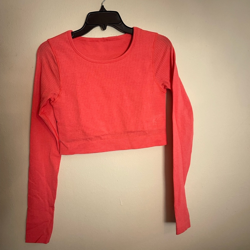 lululemon ebb to street long sleeve coral top size 8